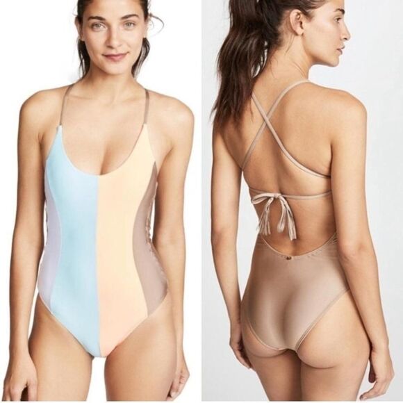 Nwt Anthropologie PilyQ Colorblock Sandstone Farrah OnePiece - Picture 1 of 8
